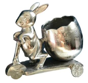 Статуэтка-подставка Зайчик на скутере в серебристом цвете