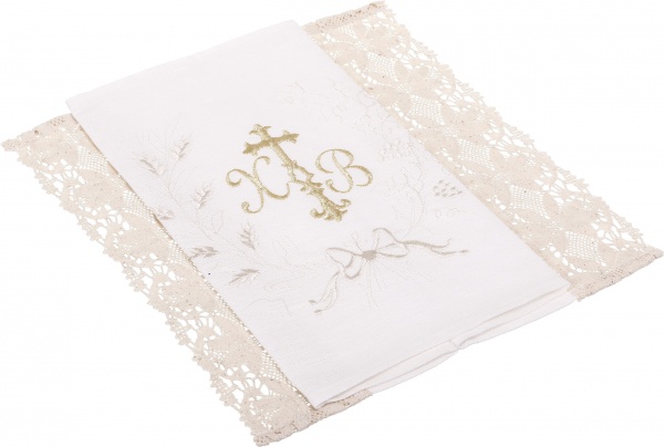 Рушник Великодній з мереживом 33x60 см білий із малюнком 