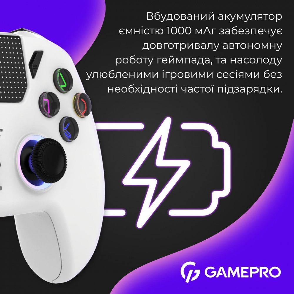 Геймпад бездротовий GamePro GPS13W BT 5.3/USB (PC/iOS/Android/PS3/PS4) RGB white