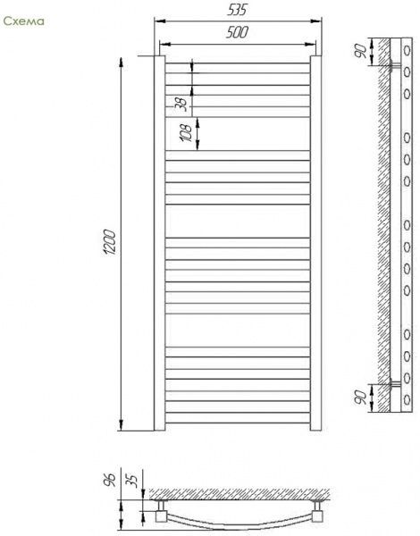 Полотенцесушитель водяной Laris Гранд П14 500х1200 71207602