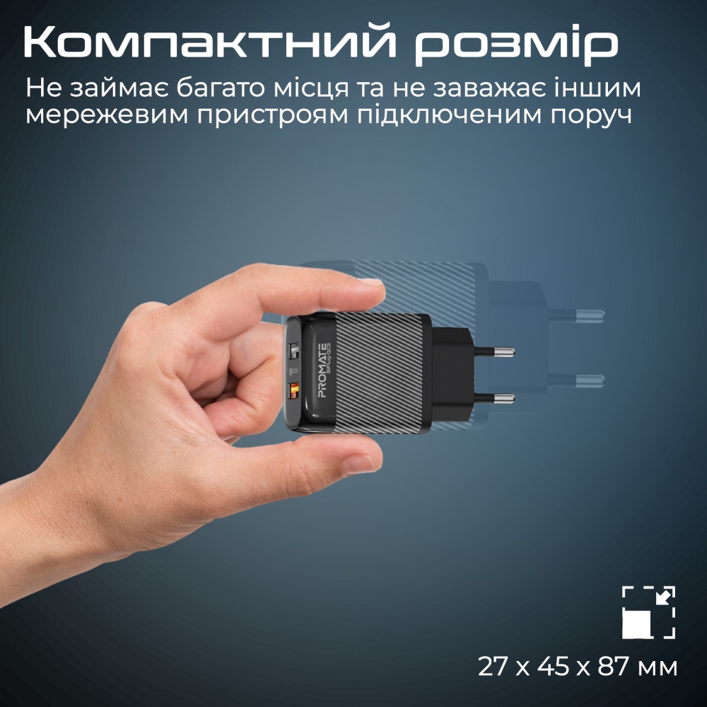 Сетевое зарядное устройство Promate BiPlug-QC3 18W 2хUSB-A