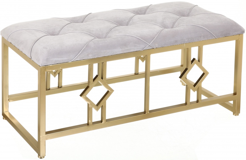 Банкетка La-Graf 800х340х360 мм светло-серый/золотой (A-017)