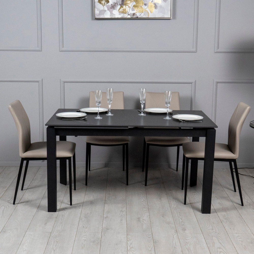 Стіл обідній Ларс 1200(1700)x800x750мм чорний матовий/чорний