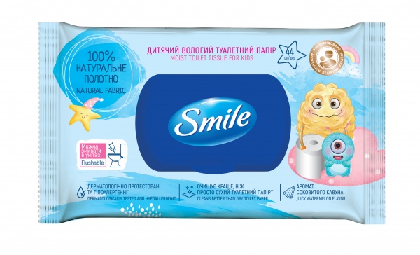 Влажная туалетная бумага Smile детский однослойная 44 шт.