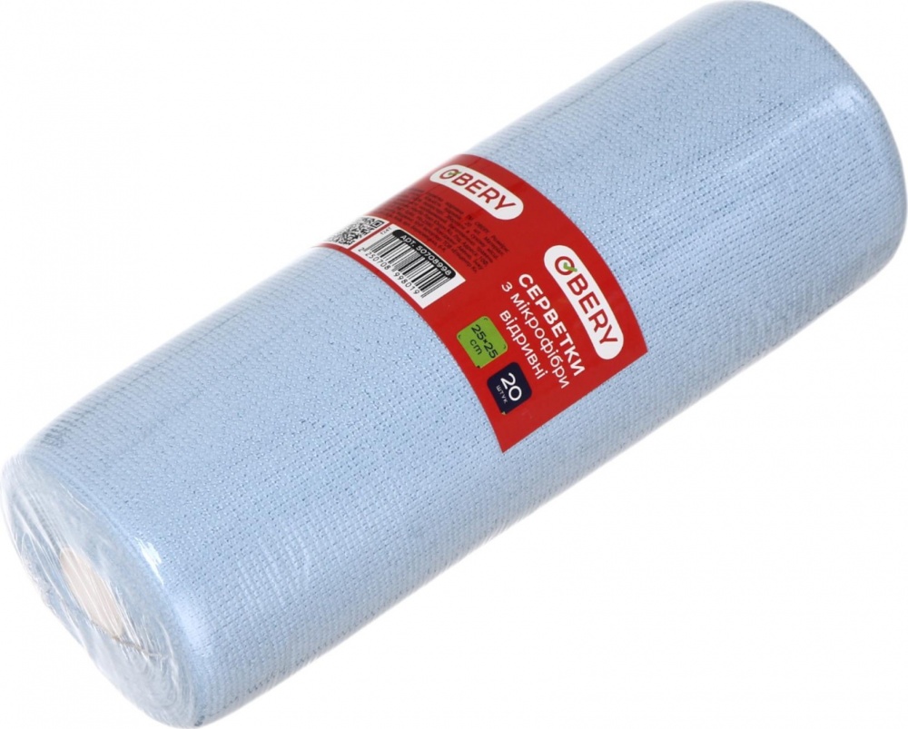 Серветки з мікрофібри OBERY універсальні відривні 25 х 25 см 20 шт./уп. блакитні