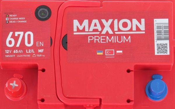 Аккумулятор автомобильный MAXION Premium 6СТ - 65 А2 670 L 65А 12 B «+» слева