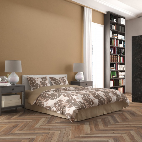 Комплект постельного белья Монстера евро бежевый с коричневым Rigel 