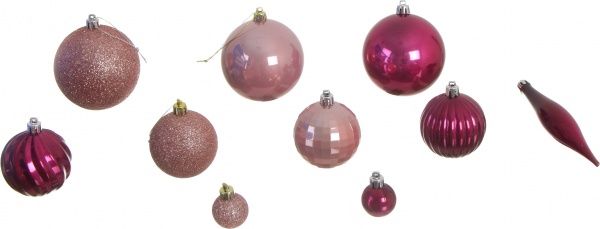 Набір ялинкових куль та бурульки винно-рожевий 90 шт./уп. 