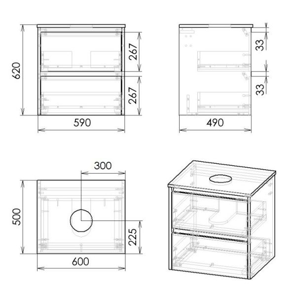 Тумба підвісна Imprese Netka 60 см f3201Dr зі стільницею і умивальником, дуб