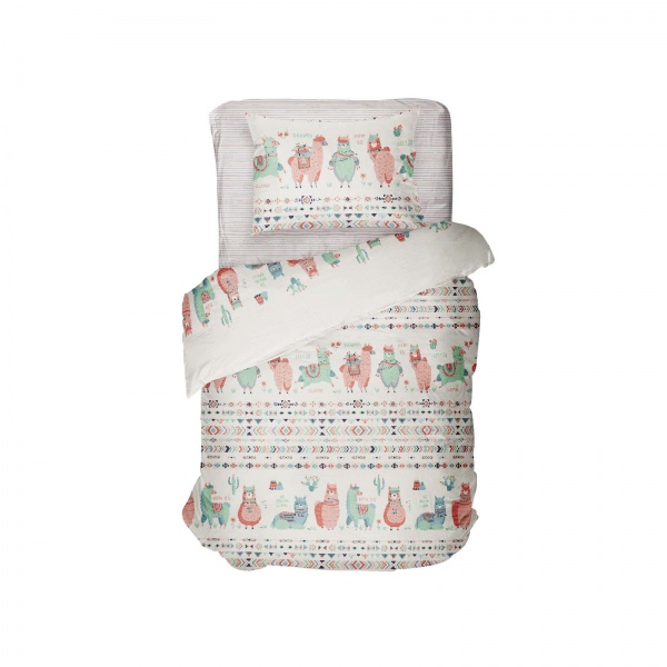 Комплект постельного белья Luna Kids Lama traveler белый с рисунком
