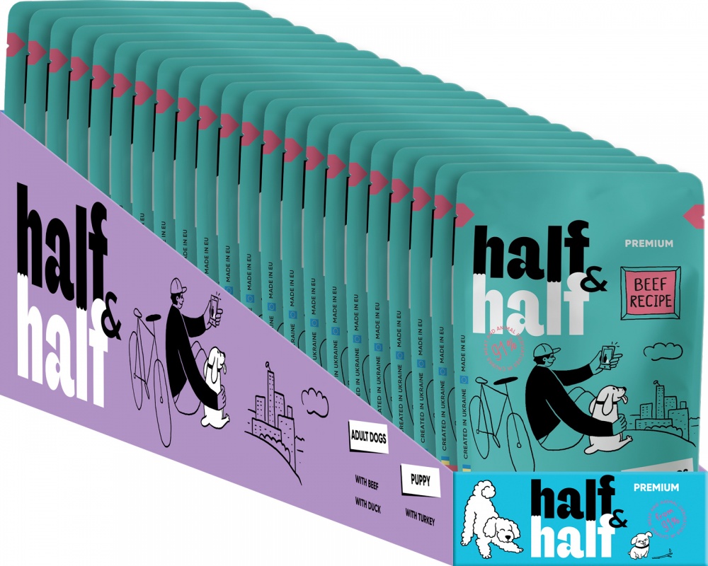Корм влажный Half&Half кусочки говядины в соусе 100 г