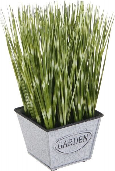 Растение искусственное Мискант в металлическом горшке 10х20 см зеленый с белым