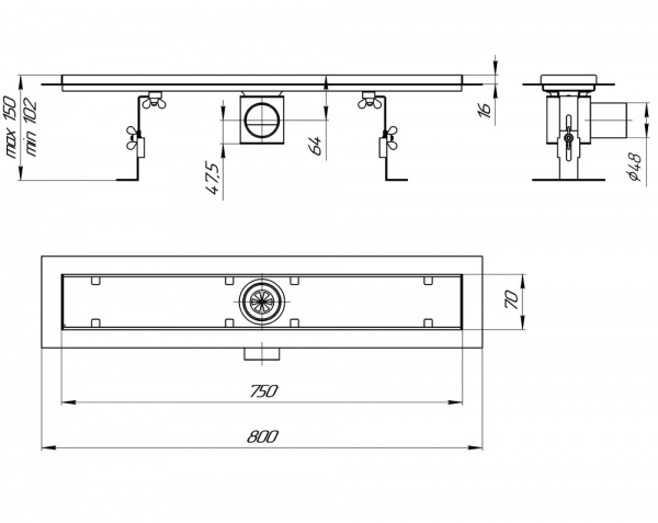 Линейный трап для душа Rhein Piano-750