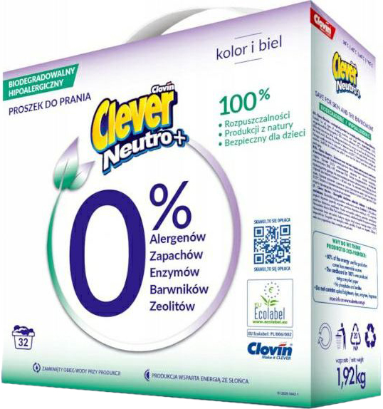 Стиральный порошок для машинной и ручной стирки Clever Neutro + Color&White 1,92 кг 