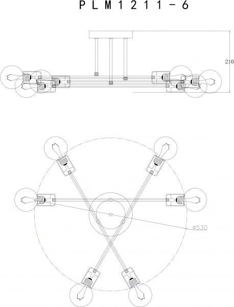 Світильник стельовий Accento lighting Miledi 6x60 Вт E27 антична латунь 