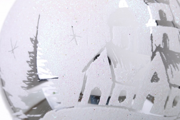 Куля новорічна сніжна колекція скляна d 100 мм білий