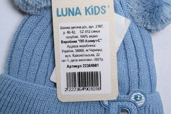 Шапочка дитяча для хлопчика Luna Kids р.40 синьо-блакитний 2187 