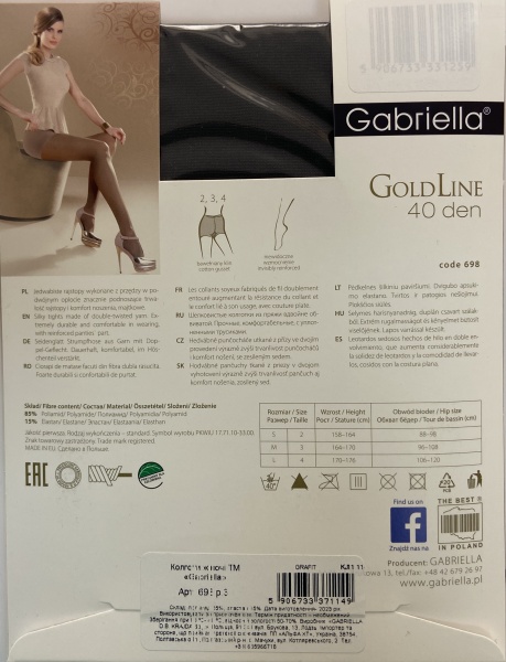 Колготки жіночі Gabriella 698 GOLD 40 den р. 3 grafite