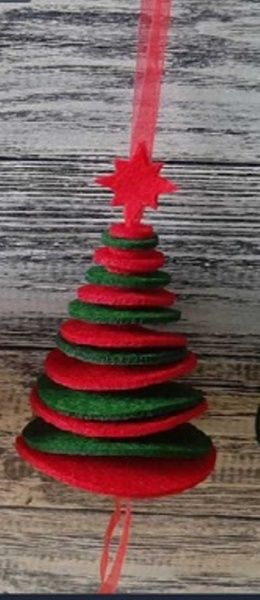 Підвіска Діамантові ручки Ялинка Коло 3D червоно-зелена 20 см 125138