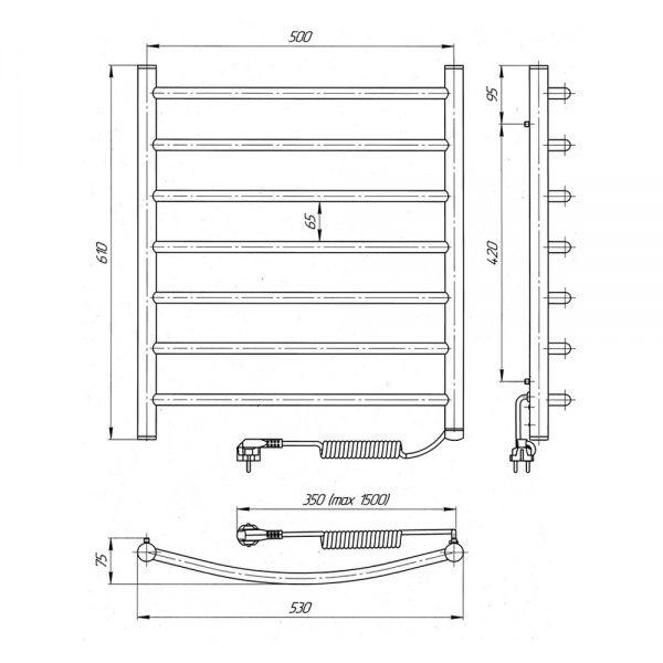 Рушникосушарка електрична Laris Класик ЧФ(Ч) 7 500х600 Е П