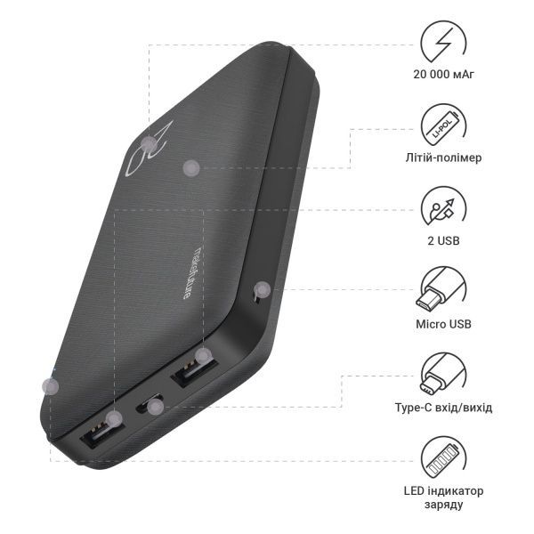 Универсальная мобильная батарея MakeFuture 20000 mAh (MPB-201BK) Black 