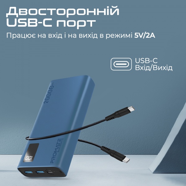 Универсальная мобильная батарея Promate 20000 mAh blue (bolt-20pro.blue) 