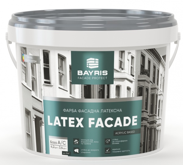 Фарба фасадна водоемульсійна Bayris LATEX FAСADE мат білий 4,2кг 