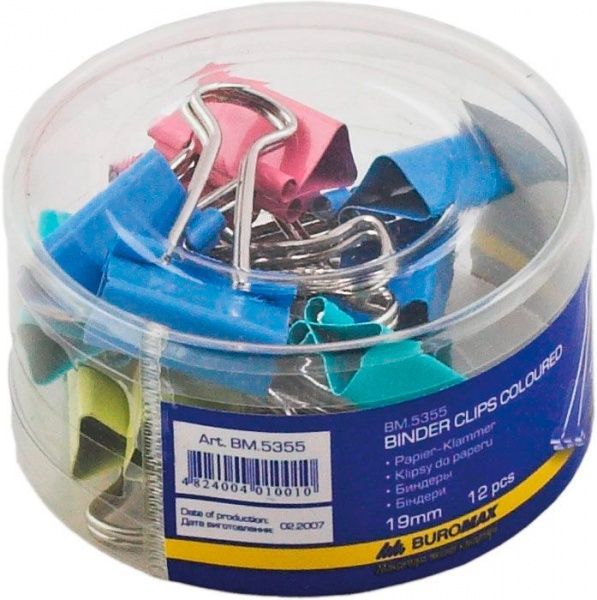 Биндер Buromax BM.5355 разноцветный 19 мм 12 шт. 