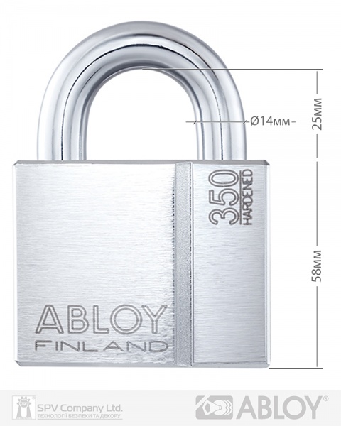 Замок навісний Abloy PL 350 Protec2 2KEY 25x14 мм відкритий (амбарний) 