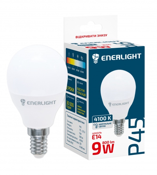 Лампа світлодіодна Enerlight 9 Вт P45 матова E14 220 В 4100 К P45E149SMDNFR 
