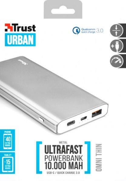 Внешний аккумулятор (Powerbank) Trust QC3 10000 mAh silver (22701) 
