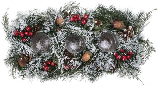 Декорация новогодняя Подсвечник на 3 свечи с декором 36 см F15X3590 