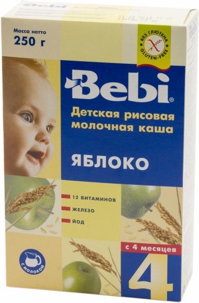 Каша молочна Bebi від 4 місяців рисова з яблуками 250 г 