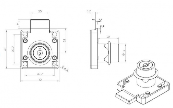 Замок меблевий Х-850 хром Siso