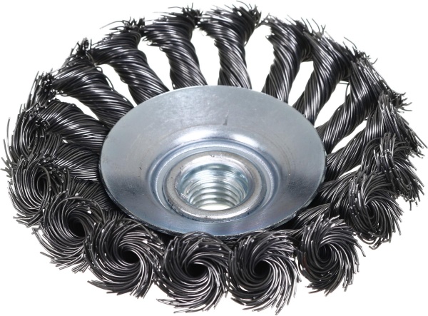 Щетка конусная для шлифмашины d100 мм M14 сталь проволока плетеная Expert