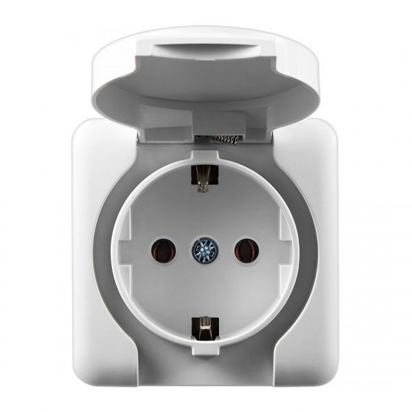 Розетка с заземлением Lezard Viola без шторок с крышкой белый 751-0200-123В