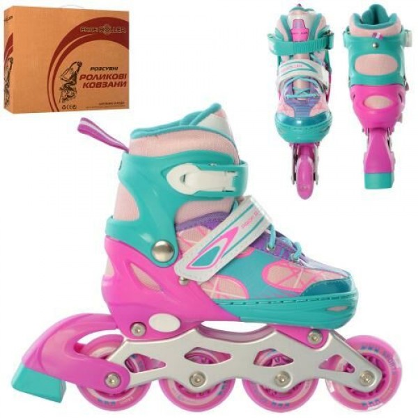 Роликовые коньки World Top Development раздвижные A 4141-S-V р. 31-34 белый с розовыми вставками