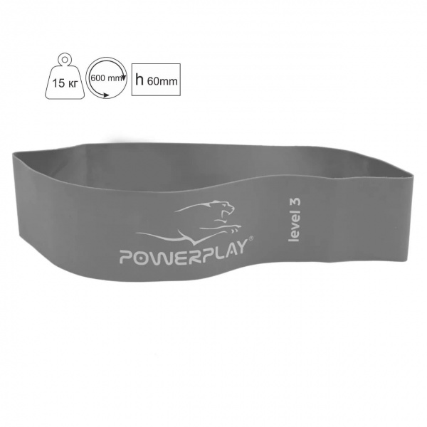 Резинка для фітнесу PowerPlay 4140 Level 3 600x60x1 мм 15 кг сіра