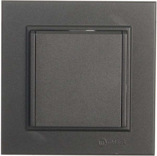 Розетка із заземленням Makel Karea без шторок з кришкою димчастий