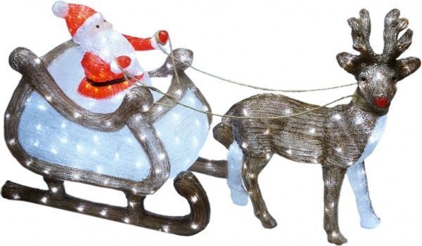 Декоративна фігура світлодіодна (LED) Дід Мороз на санях з оленем 250 ламп 60 см 