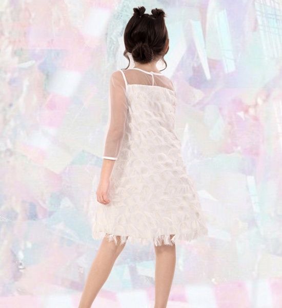 Платье PURPURINO с бахромой р.140 белый 8009/140 