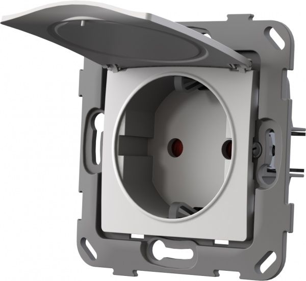 Розетка с заземлением Plank Electrotechnic Classic/Nordic со шторками с крышкой белый PLK0551031