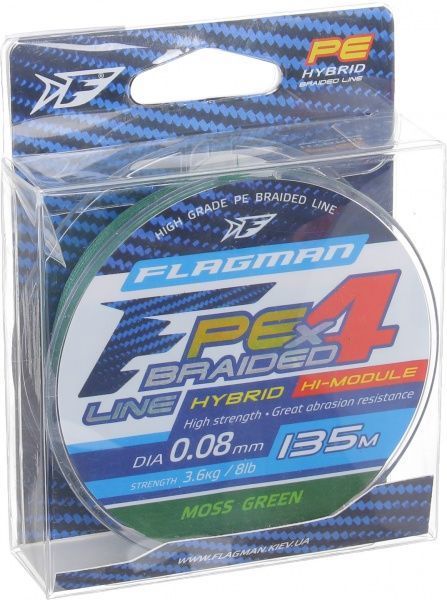 Шнур Flagman PE Hybrid F4 MossGreen 135м 0,08мм 3,6кг