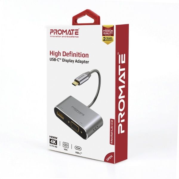 USB-хаб Promate MediaHub-C2 HDMI/VGA Grey