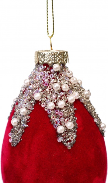 Шар новогодний флокированный в ассортименте 80 мм белый с красным