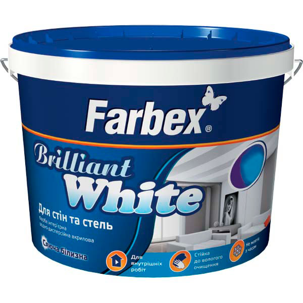 Фарба акрилова водоемульсійна Farbex Brilliant Whit мат білий 1,4кг 