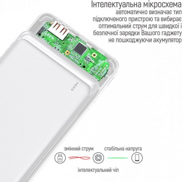Внешний аккумулятор (Powerbank) ColorWay Slim USB QC3.0 + USB-C PD 18W 10000 mAh white (CW-PB100LPG3WT-PD) 
