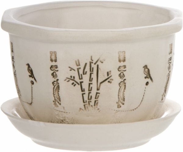 Горшок керамический Китайский малый круглый 1,5л кремовый/с рисунком 