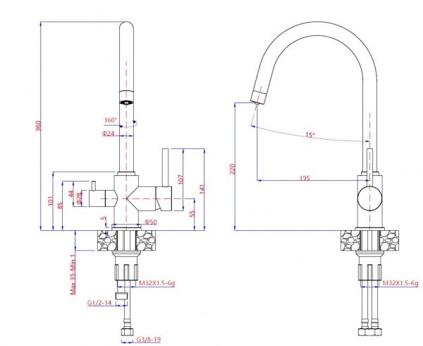 Смеситель для кухни Water House Modus+ с подключением к фильтру черный