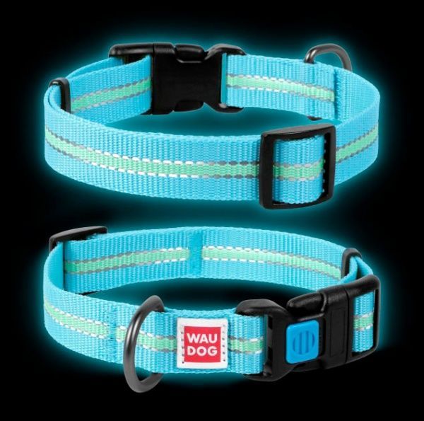 Ошейник WAUDOG Nylon светонакопительный 2х24-40 см голубой